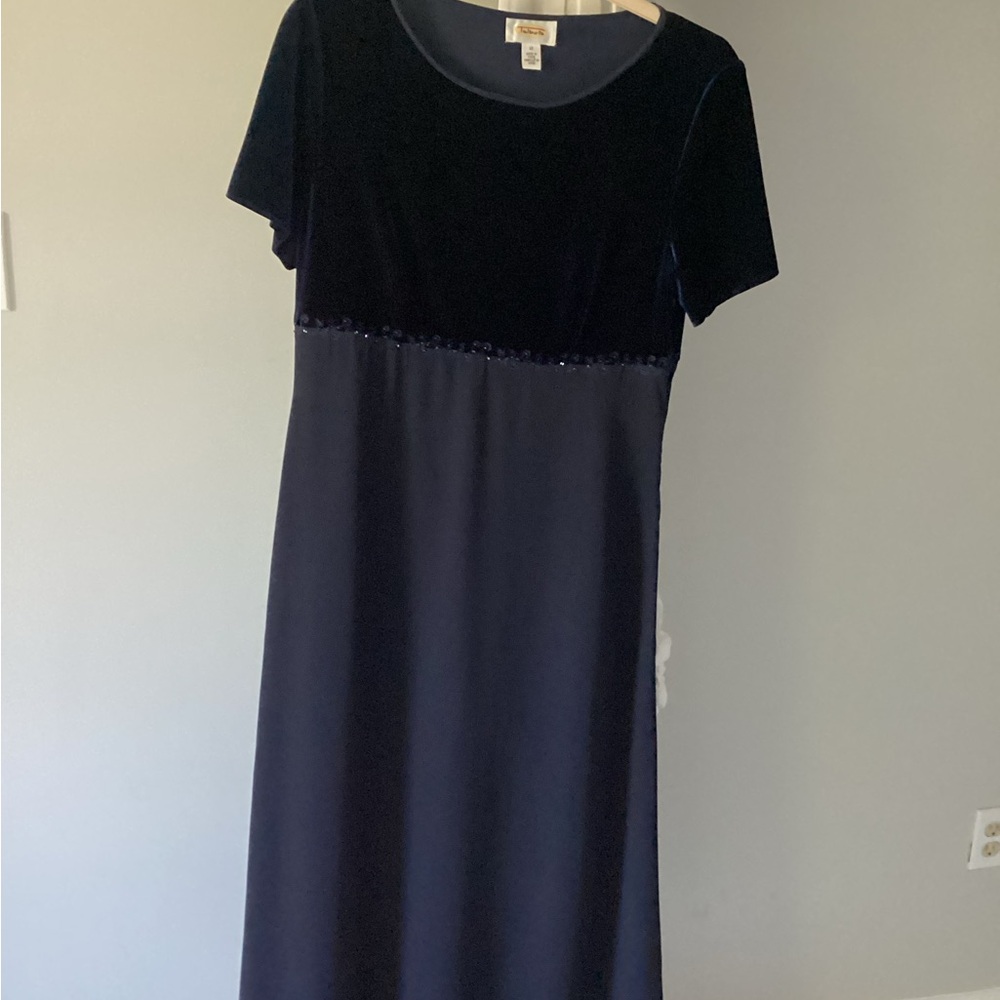 Elegant Talbots Midnight Blue Maxi Dress with velvet bodice